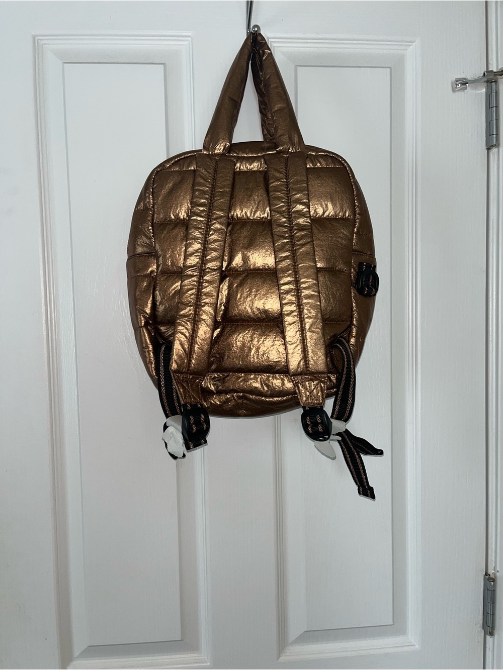Metallic Bronze Quilted Mini Backpack - Picture 2 of 3